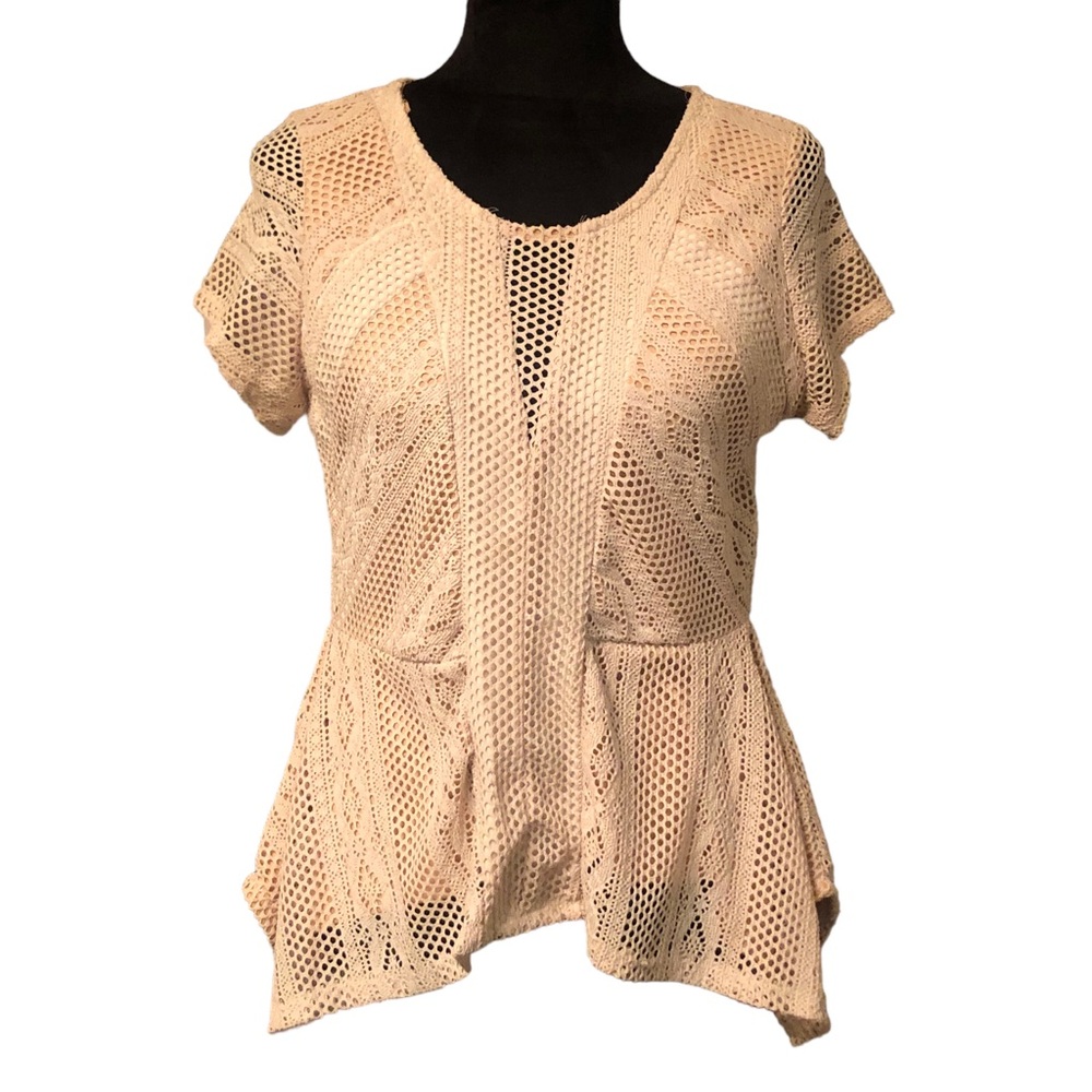BKE Cream Lace Peplum Blouse size Large - Picture 1 of 10
